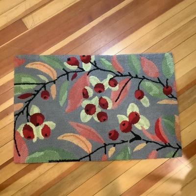 K715 Red Berries on Leaves Hooked Wool Rug