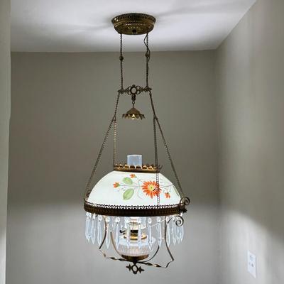 UH681 Antique Handpainted Glass Hanging Oil Lamp