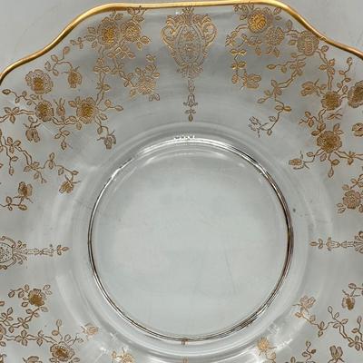 Vintage Gold Floral Etched Glass Bowl, Plate and Spoon
