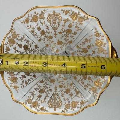 Vintage Gold Floral Etched Glass Bowl, Plate and Spoon