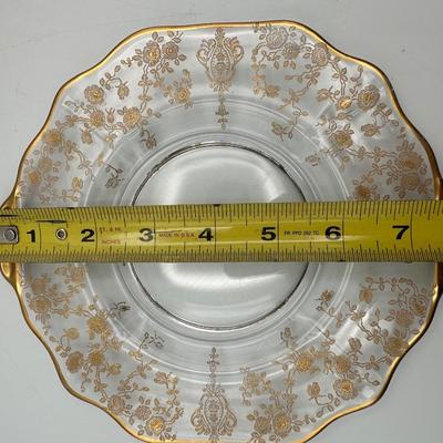Vintage Gold Floral Etched Glass Bowl, Plate and Spoon
