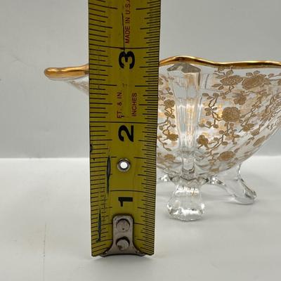 Vintage Gold Floral Etched Glass Bowl, Plate and Spoon