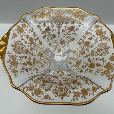 Vintage Gold Floral Etched Glass Bowl, Plate and Spoon
