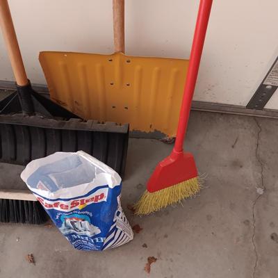 SNOW SHOVELS, SHOVEL, PUSH BROOM AND HOUSE BROOM