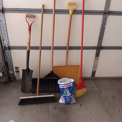 SNOW SHOVELS, SHOVEL, PUSH BROOM AND HOUSE BROOM