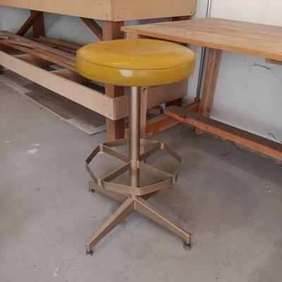 WOODEN WORKBENCH AND A STOOL