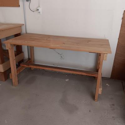 WOODEN WORKBENCH AND A STOOL