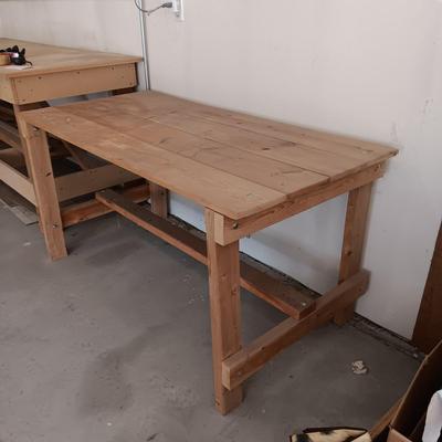 WOODEN WORKBENCH AND A STOOL