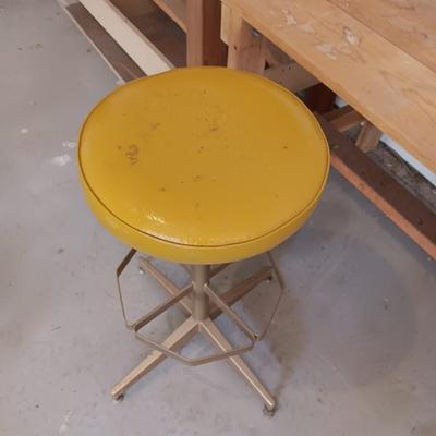 WOODEN WORKBENCH AND A STOOL