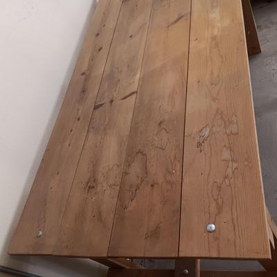 WOODEN WORKBENCH AND A STOOL
