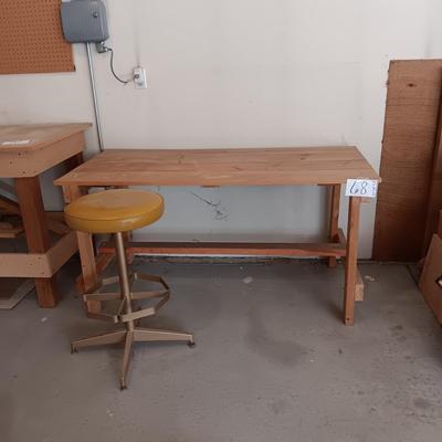 WOODEN WORKBENCH AND A STOOL