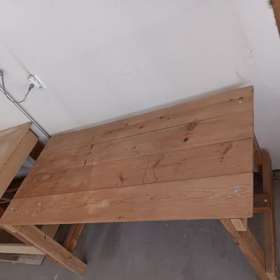 WOODEN WORKBENCH AND A STOOL