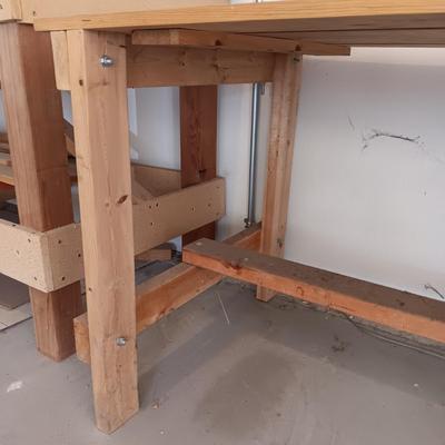 WOODEN WORKBENCH AND A STOOL