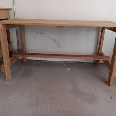 WOODEN WORKBENCH AND A STOOL