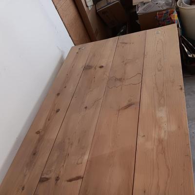 WOODEN WORKBENCH AND A STOOL