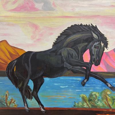 Oil on Board Desert Stallion, by Earl Dec. ? WOW! 