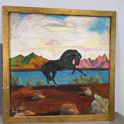 Oil on Board Desert Stallion, by Earl Dec. ? WOW! 
