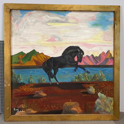 Oil on Board Desert Stallion, by Earl Dec. ? WOW! 