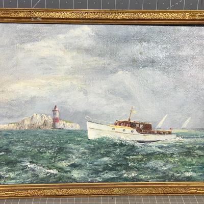 Oil on Board, Sea Scape, We have Titled it "Rum Runners" 