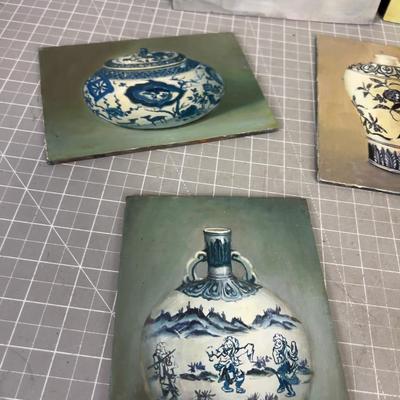 Series of Asian Vases, Hand Painted on Board