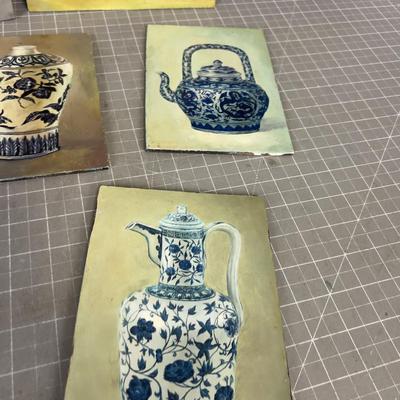 Series of Asian Vases, Hand Painted on Board