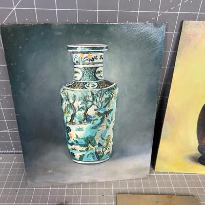 Series of Asian Vases, Hand Painted on Board