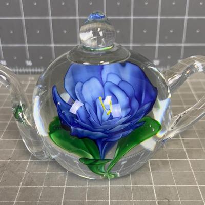 Paper Weight of Blue Tea Kettle  
