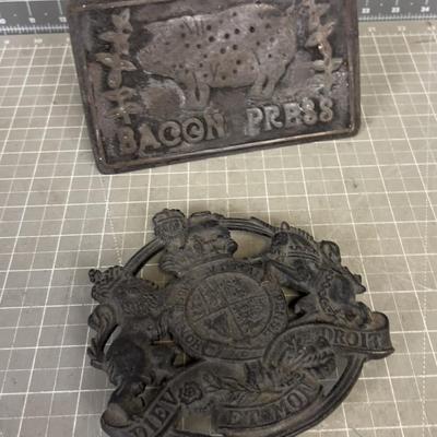 Unique Baccon Press and Trivet, Cast Iron