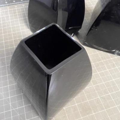 3 Black Glass Candle Votive or Vases, UNIQUE! GLASS 