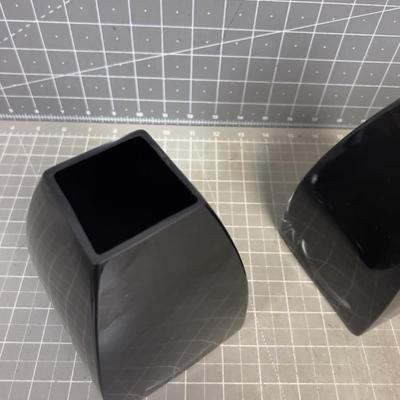 3 Black Glass Candle Votive or Vases, UNIQUE! GLASS 