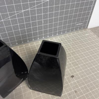 3 Black Glass Candle Votive or Vases, UNIQUE! GLASS 