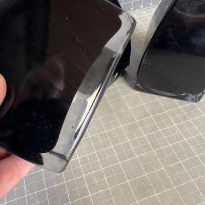 3 Black Glass Candle Votive or Vases, UNIQUE! GLASS 