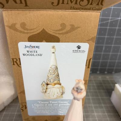 Jim SHORE: Gnome Tweet Gnome, White Woodland,  NEW in the Box.