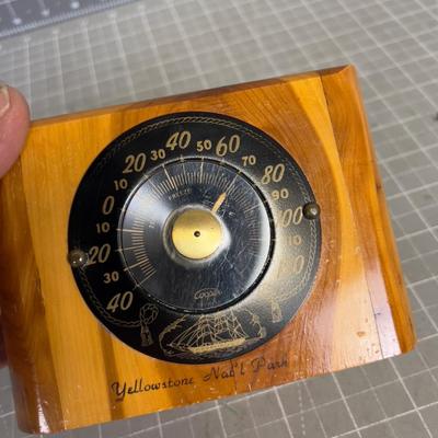 Vintage Yellow Stone Desk Caddy Thermometer