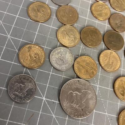 45 Dollars in Mixed Coins. Presidential, Sacajawea Susan B Anthony and Eisenhower