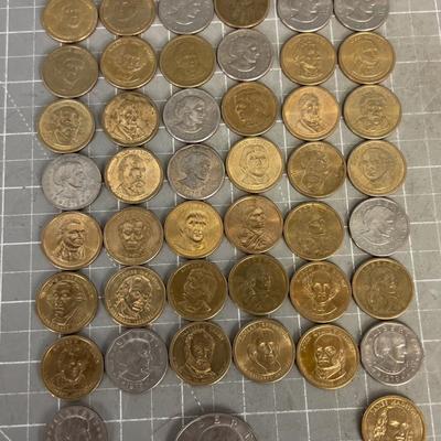 45 Dollars in Mixed Coins. Presidential, Sacajawea Susan B Anthony and Eisenhower