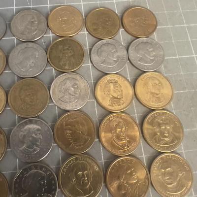 45 Dollars in Mixed Coins. Presidential, Sacajawea Susan B Anthony and Eisenhower