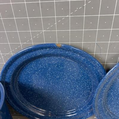 Enamelware  Cups, Plates, Pot