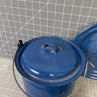 Enamelware  Cups, Plates, Pot