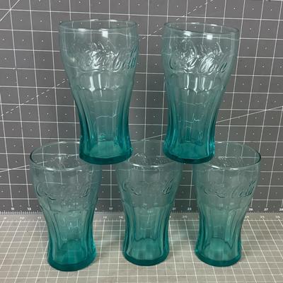 Fluted Blue Coca Cola Tumbler Drinking Glasses (5) 