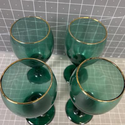 Green Gold Rimmed Goblets, Libby Branded