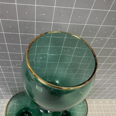 Green Gold Rimmed Goblets, Libby Branded