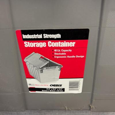 (5) Heavy Duty Hinged Lid Totes, Industrial Strength