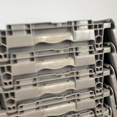 (5) Heavy Duty Hinged Lid Totes, Industrial Strength