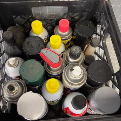 Crate full of Garage Products; Paints, Lubricants, Oils 