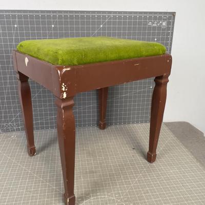 Wood Bench with Upholstered Green Seat 