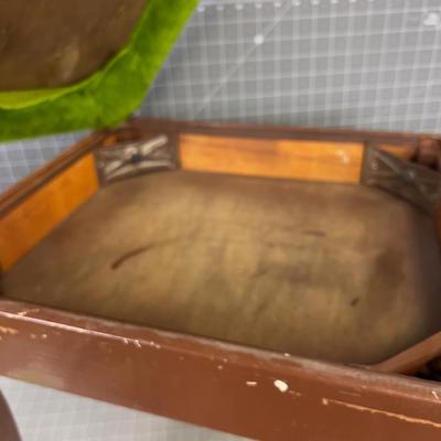 Wood Bench with Upholstered Green Seat 