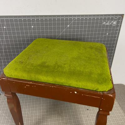Wood Bench with Upholstered Green Seat 