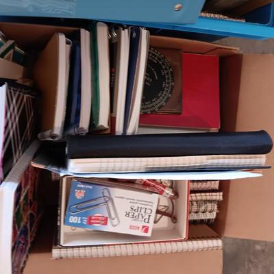 SEVERAL SIZES OF SPIRAL NOTEBOOKS, 3 RING BINDERS AND OTHER OFFICE SUPPLIES