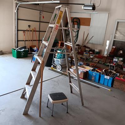 6 FOOT ALUMINUM LADDER AND A STEP STOOL